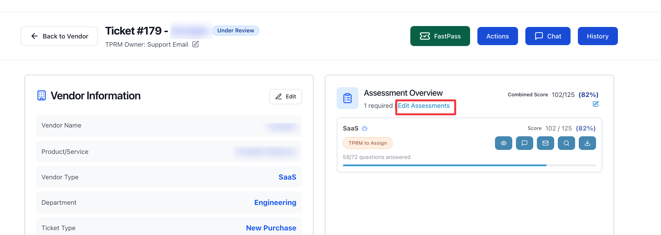 Ticket Assessment Overview with the Edit Assessments link highlighted